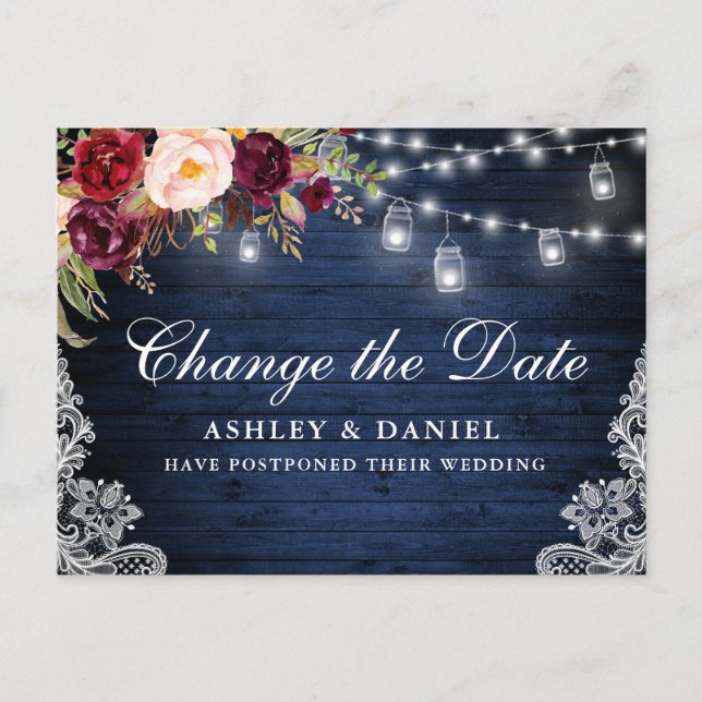 Blommigten Blått trä Burk ändrar datum Vykort (Framsida)