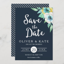 Blommigten Blått vattenfärg Spara datum