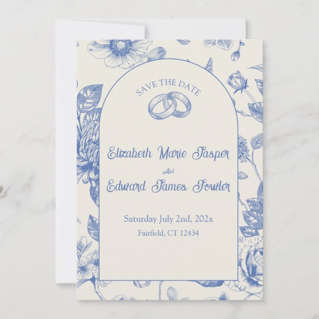 Blommigten Blommigt för blått Fransk Spara datum i Inbjudningar (Framsida)