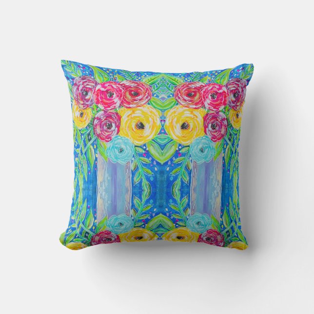 blommigten "Bloom in Färg" Abstrakt Pillow Kudde (Framsida)