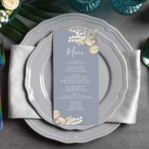 Blommigten Blue Bröllop Menu Calligraphy Meny