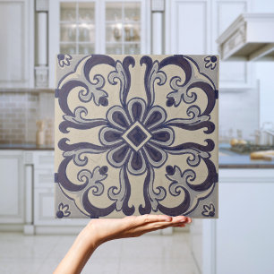 Blommigten Blue Geometric Azulejos Kakelplatta