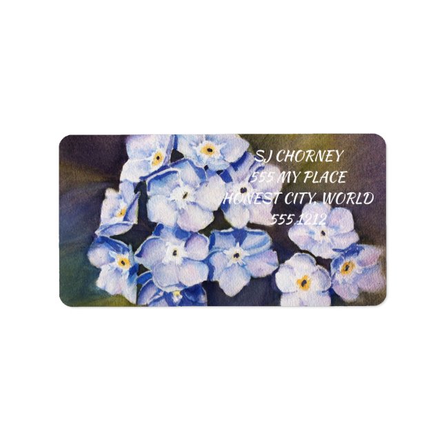 Blommigten BLUE GLÖMMA MIG NOTS Adressetikett (Framsidan)