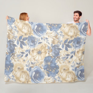 Blommigten Blue Guld och Tan Fleecefilt