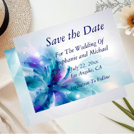Blommigten Blue & Lila Abstrakt Spara datum-1 Meddelande Vykort