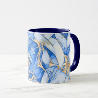 Blommigten Blue och Faux Guld Mugg