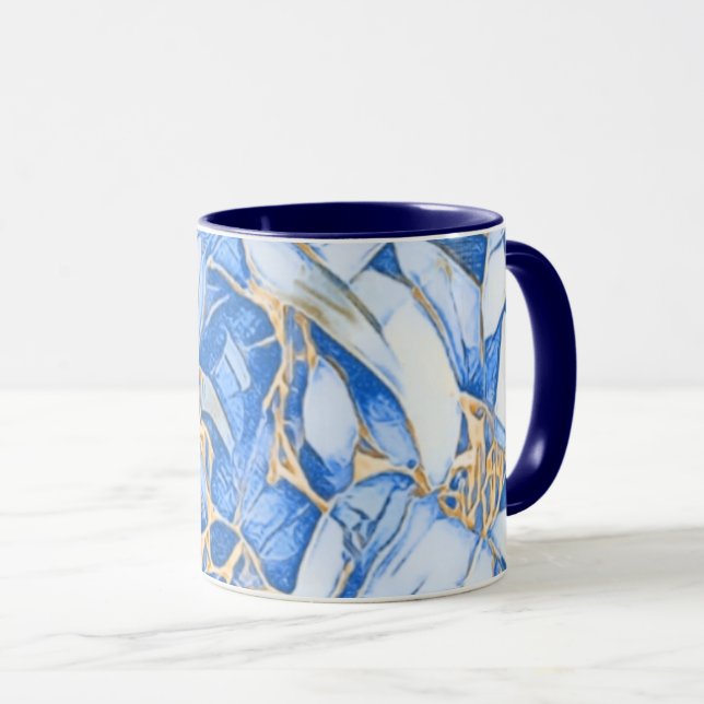 Blommigten Blue och Faux Guld Mugg (Framsida höger)