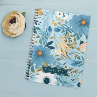 Blommigten Blue och Guld Anteckningsbok