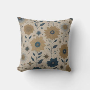 Blommigten Blue och Guld Kudde