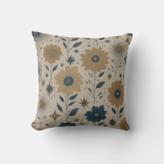 Blommigten Blue och Guld Kudde