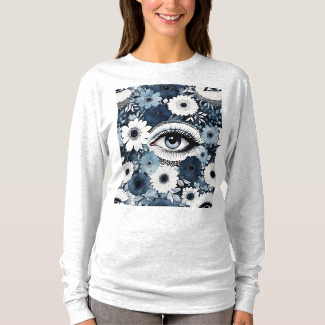 Blommigten Blue Öga och Lash Boho T Shirt (Framsida)