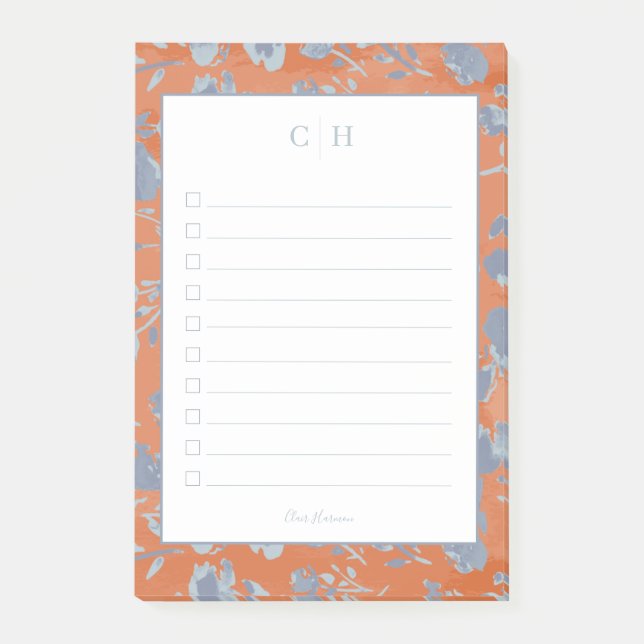 Blommigten Blue & Orange Skriv ut Post IT® Notes,  Post-it Block (Framsida)