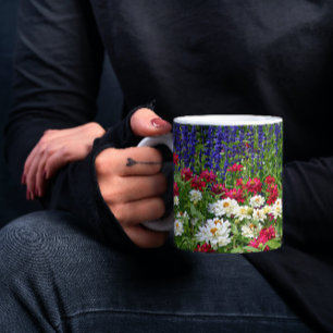 Blommigten Blue Salvia och Zinnia Garden Mugg