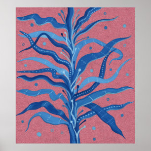 Blommigten Blue Sjögräs Ro Taupe Underwater Absrac Poster