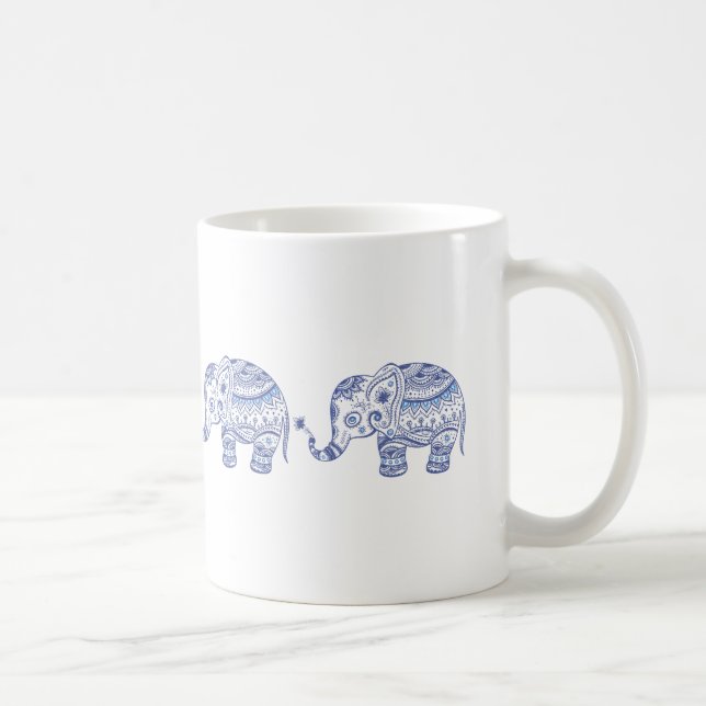 Blommigten Blue Tones Glitter Elephant Design Kaffemugg (Höger)
