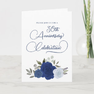 Blommigten Blue Watercolor 30:e Bröllop-årsdagen Inbjudan