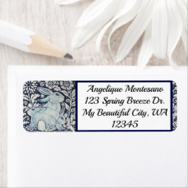 Blommigten Blue & White Rabbit Animal Chinoiserie Returadress Etikett