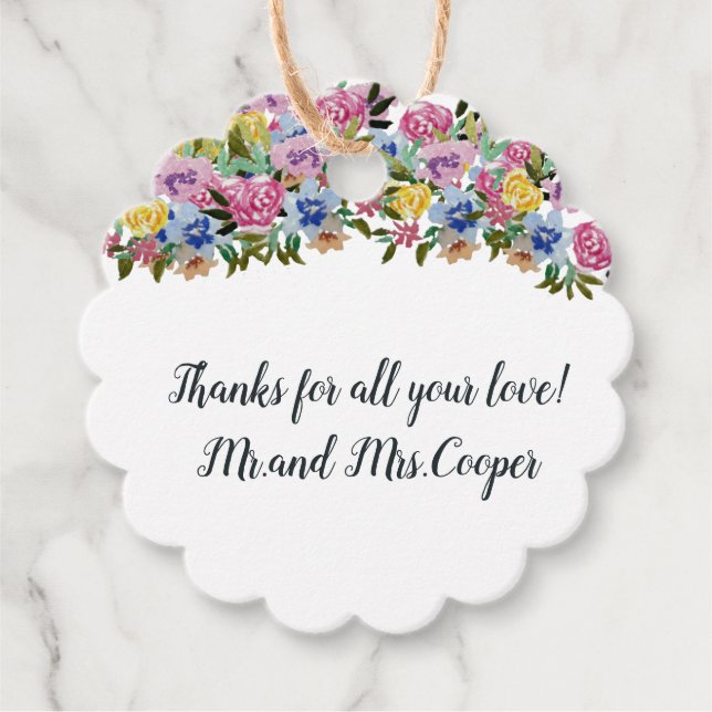 Blommigten Bohemian Chic Bröllop Tack Gåvor Etiketter (Framsida)