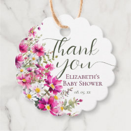 Blommigten Boho Baby Shower Bright Rosa Wildblommo Gåvor Etiketter