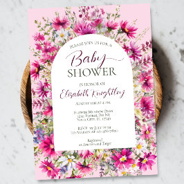 Blommigten Boho Baby Shower Bright Rosa Wildblommo Inbjudningar