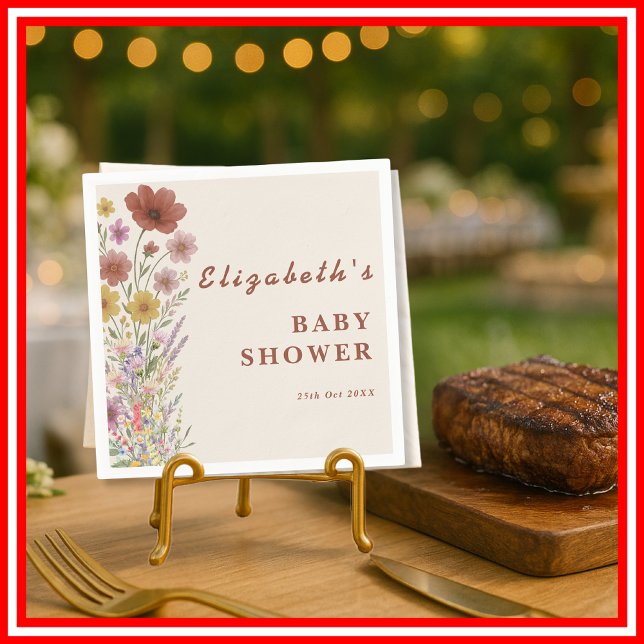 Blommigten Boho Baby Shower för Wildblommor Burnt  Pappersservett (Skapare uppladdad)