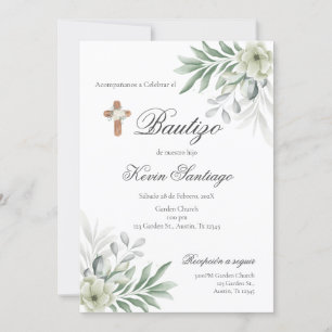 Blommigten Boho Baptism Español Invación Inbjudningar