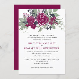 Blommigten Boho Bröllop i Vin Burgundy Inbjudningar
