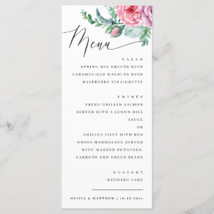 Blommigten boho bröllop med Watercolor elegant Meny