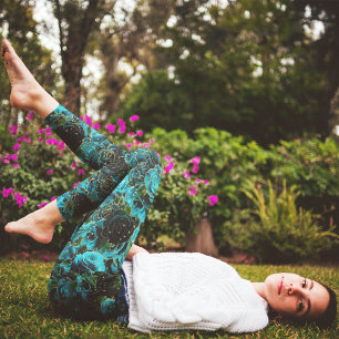 Blommigten Boho för Glam-Glittren Teal Ro Guld Leggings