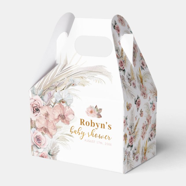 Blommigten Boho Pampas Baby Shower Favor Box Presentaskar (Framsidan Sidan)