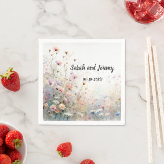 Blommigten Boho Watercolor Wildblomma Personalize Pappersservett