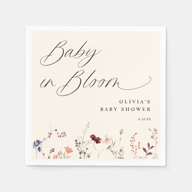Blommigten Boho WildblomBaby Shower Pappersservett (Framsidan)