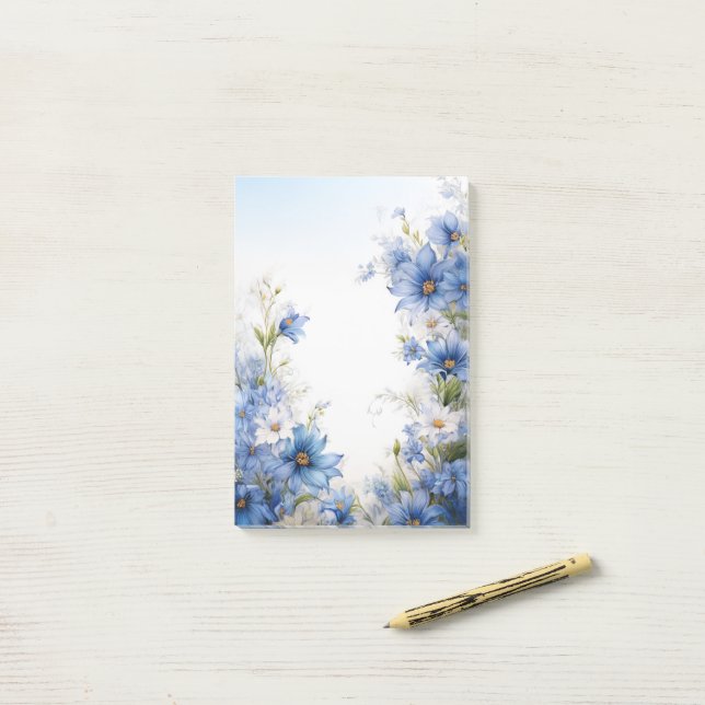 Blommigten Bokför Elegant av  Blåblommor Post-it Block (På skrivbordet)