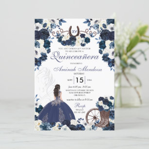 Blommigten Boots Quinceañera, blå Western Charra Inbjudningar