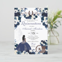Blommigten Boots Quinceañera, blå Western Charra Inbjudningar