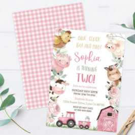 Blommigten Boskap Inbjudan Rosa i  Farm-födelsedag