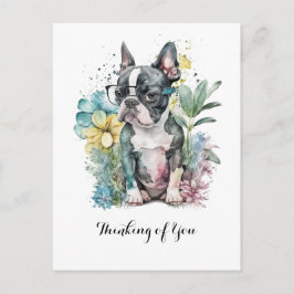 Blommigten "Boston" Ansikte Boston Puppy Glass Vykort
