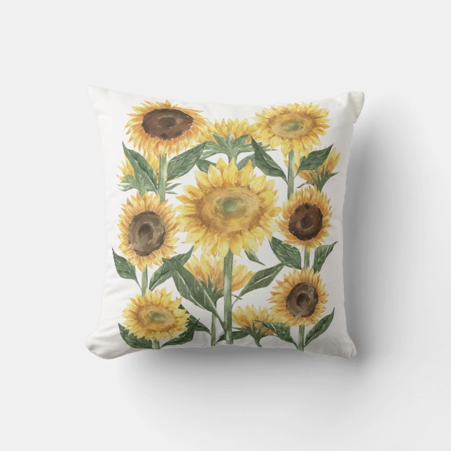 Blommigten Botaniska vattenfärgssolrosblommor, som Kudde (Framsida)