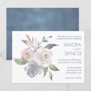 Blommigten Bouquet   Blue Cream Rosa Bröllop Inbjudningar