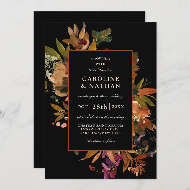 Blommigten Bouquet för hösten Inbjudningar (Fram/baksida)