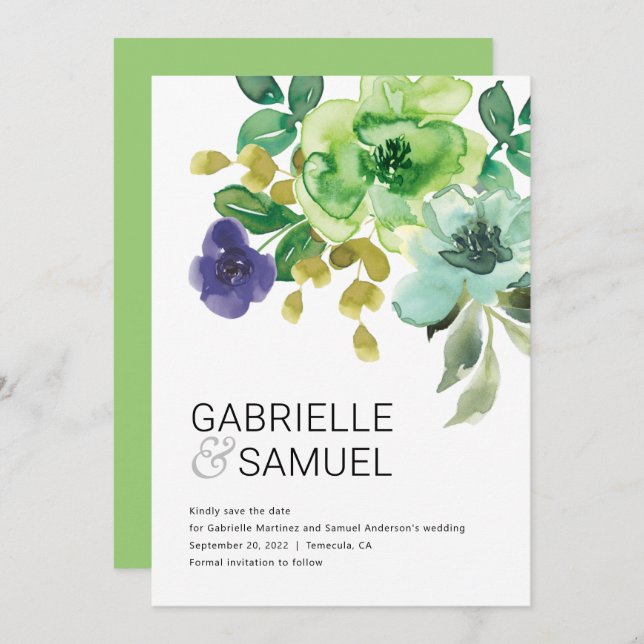 Blommigten Bouquet med moderna färgämnen Spara Datumet (Fram/baksida)