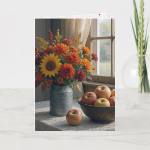 Blommigten Bouquet och äpplen från hösten Kort