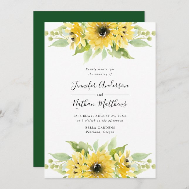 Blommigten Bouquets med vattenfärg | Bröllop Inbjudningar (Fram/baksida)