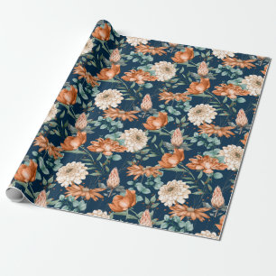 Blommigten Bränd Orange Greenery Mönster Presentpapper