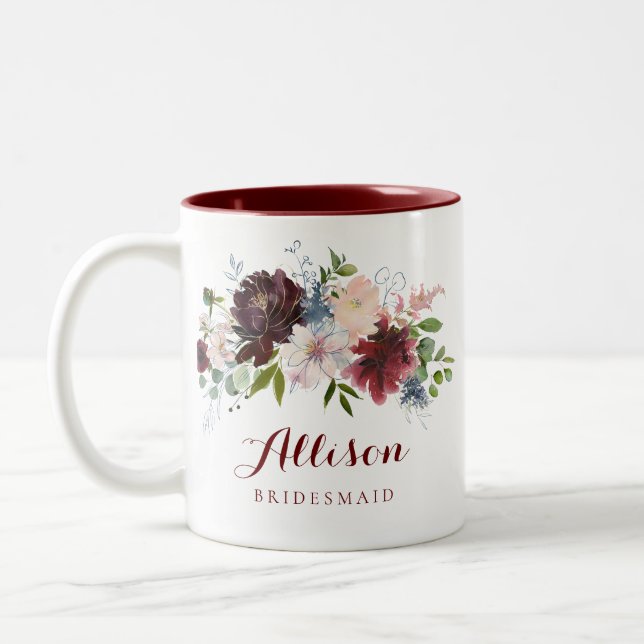 Blommigten Bridesmaid Gift Två-Tonad Mugg (Vänster)