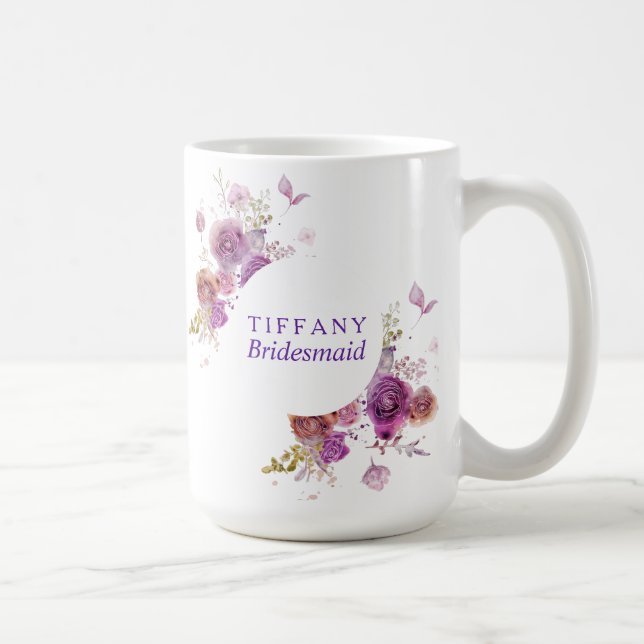 Blommigten Bridesmaid Gift Watercolor Kaffemugg (Höger)