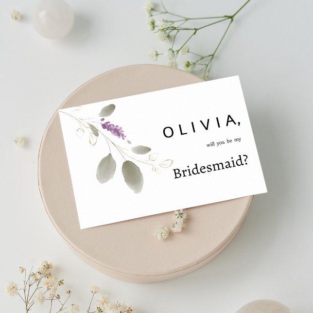 Blommigten Bridesmaid i Lavender mynta guld Inbjudningar (Lavender mint gold watercolor floral Bridesmaid )
