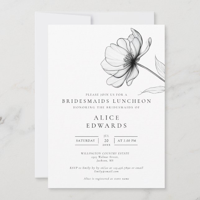 Blommigten Bridesmaids Luncheon med minimal Elegan Inbjudningar (Framsida)