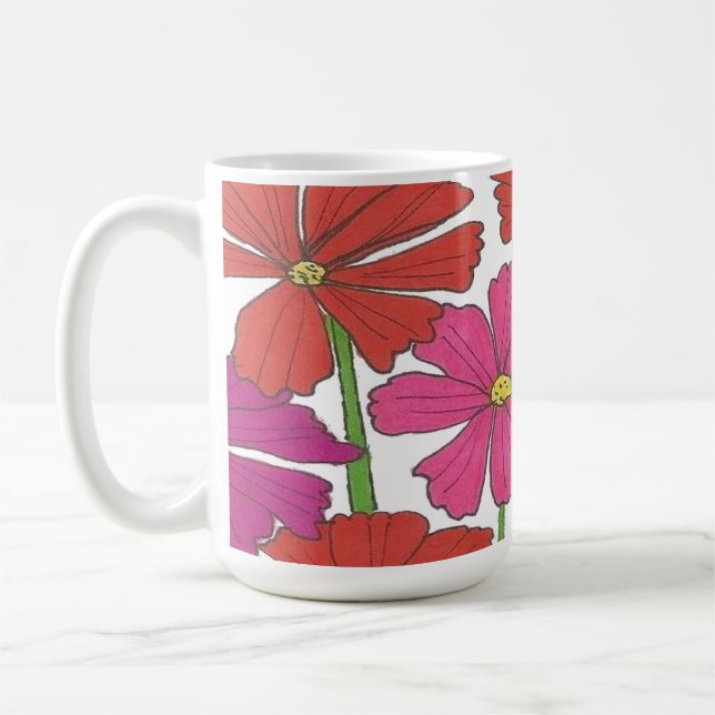 Blommigten Bright Cosmos Skriv ut Kaffemugg (Vänster)