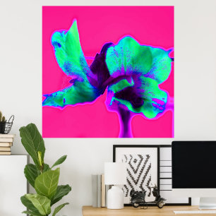 Blommigten Bright Rosa och Grönt Poster Skriv ut